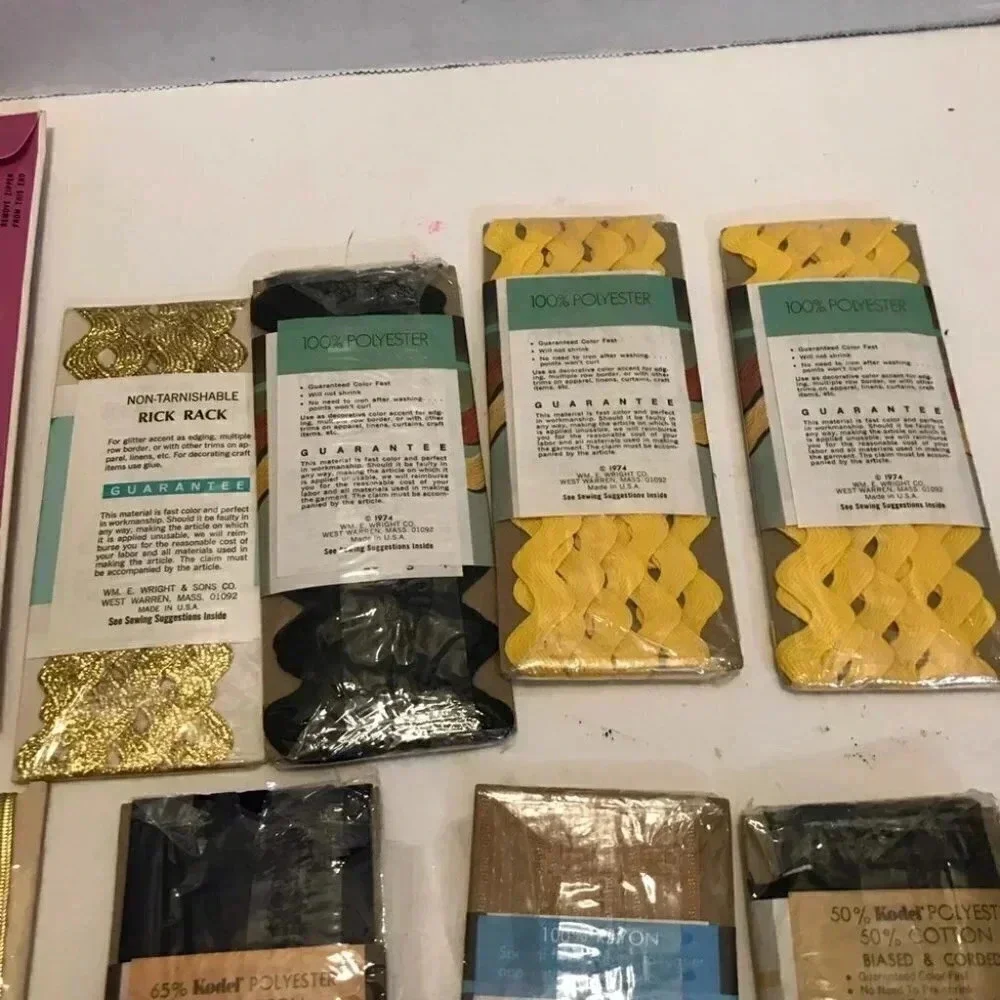 NEW Vintage Lot Ric Rick Rack Edging Zig Zag Trim Wrights Edge Tape Zippers Lot